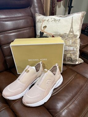 Michael Kors Blush Slip-On Logo Sneakers with Gold Accent